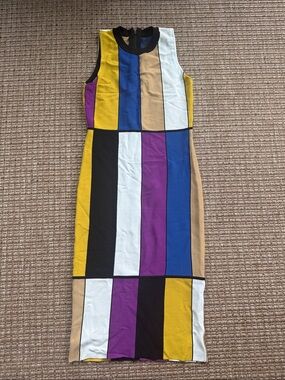 Colorblock Sleeveless Midi Dress in Mustard, Blue & Purple